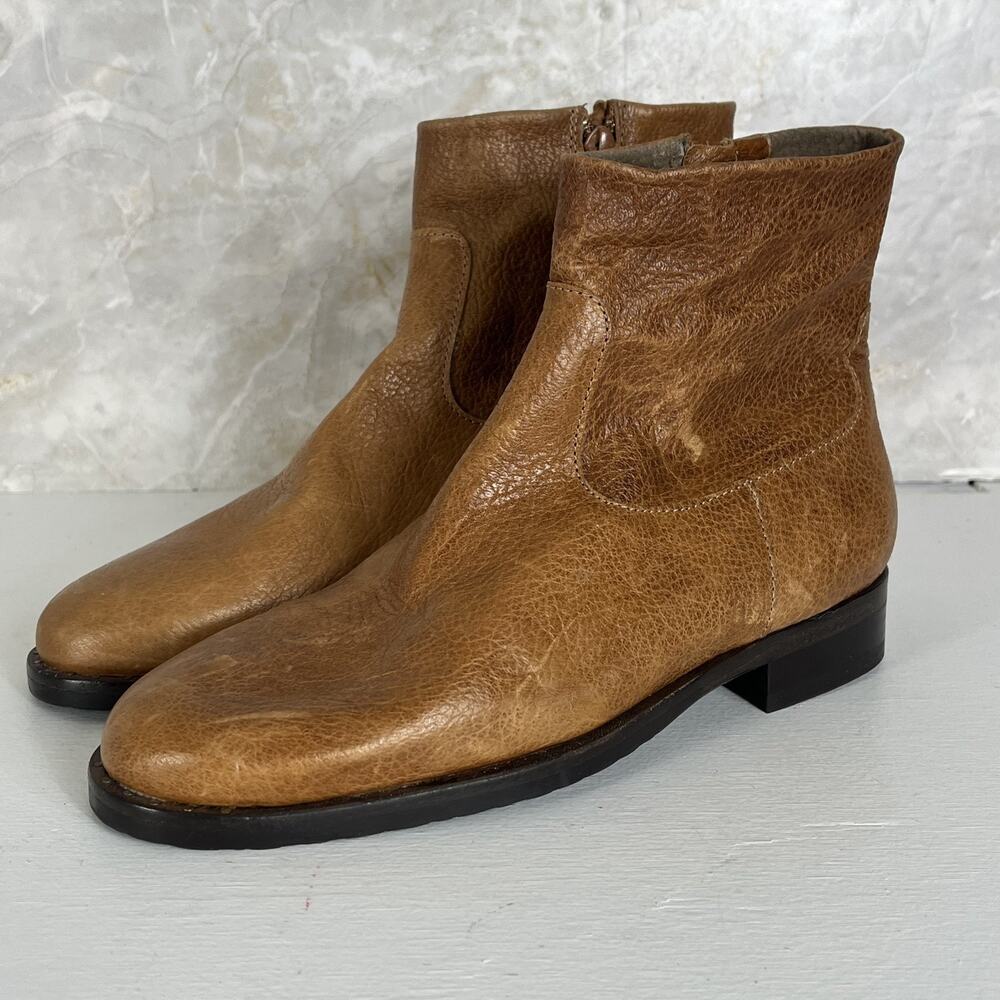 Fred De La Bretoniere Ankle Boots Womens 39 Brown Leather Inside Zip Almond Toe